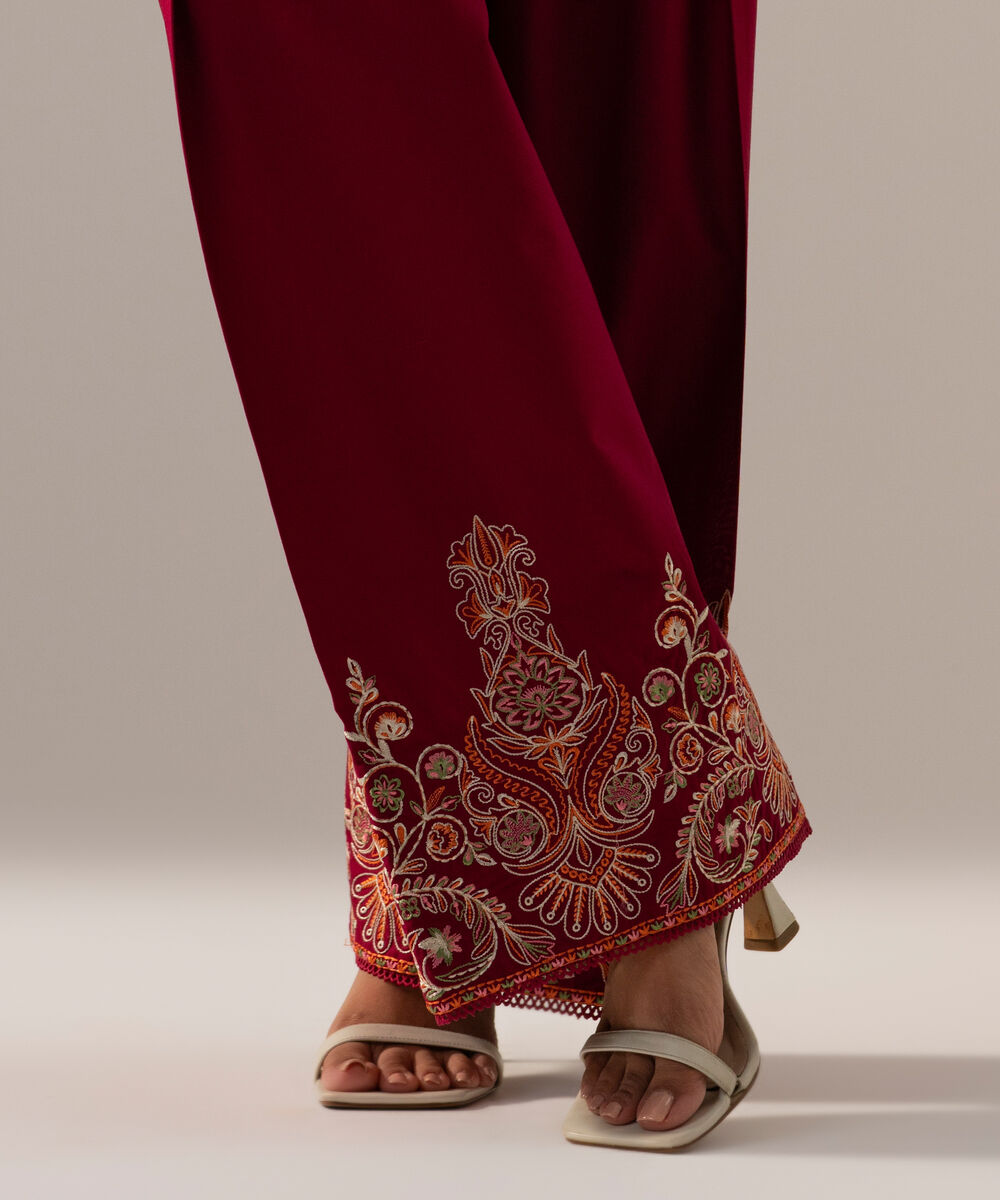 Women's RTW Cambric Solid Maroon Farshi Shalwar