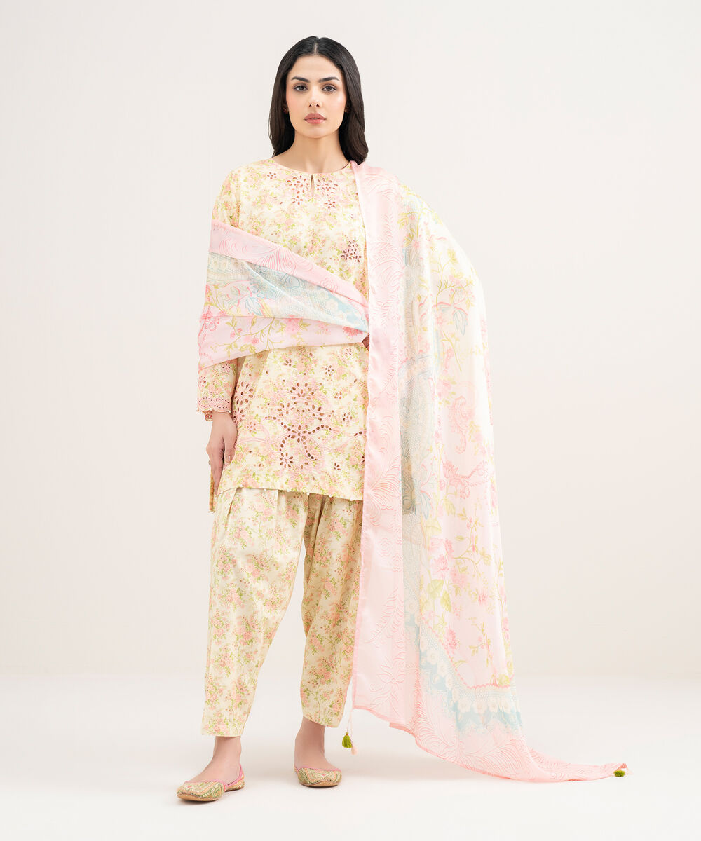 Women's RTW Zari Cotton Embroidered Yellow Straight Shirt
