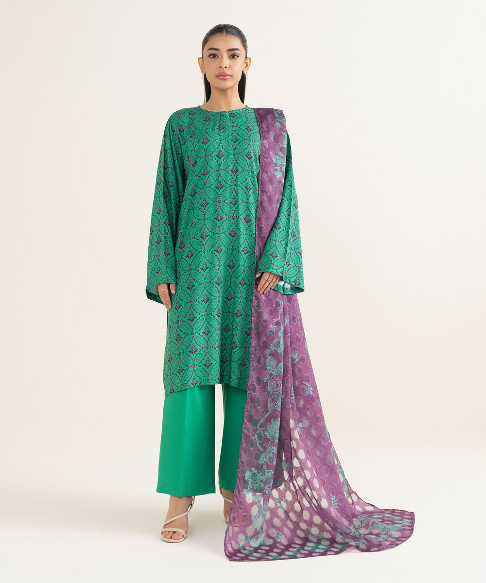 Brochea Jacquard Printed Purple Dupatta