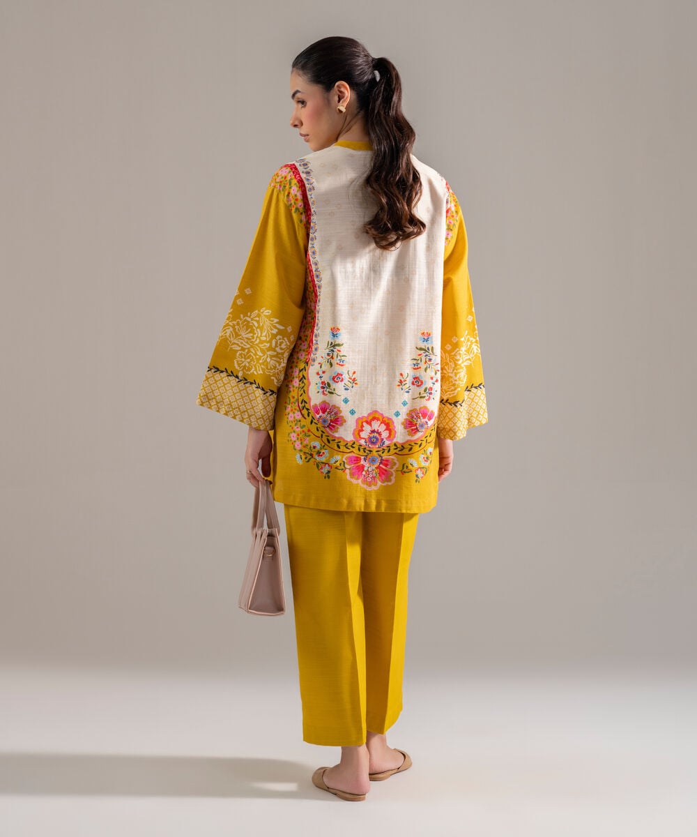 Women's RTW Khaddar Printed Mustard 2 Piece Suit