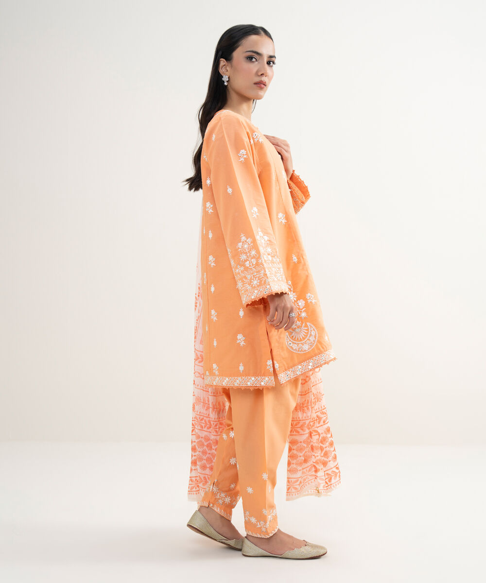 Women's RTW Zari Lawn Embroidered Cream White 3 Piece Suit