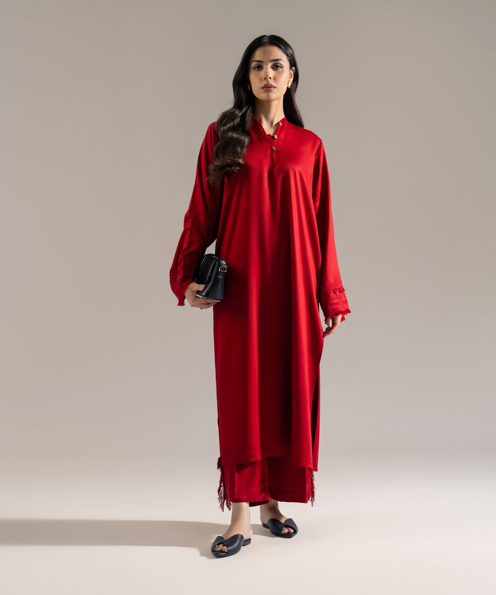 Women's RTW Bedford Solid Red 2 Piece Suit