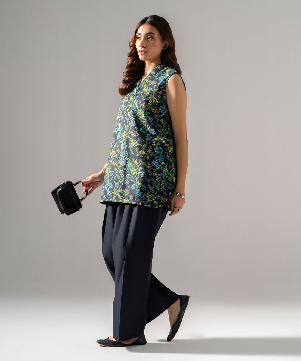 Women's RTW Regular Khaddar Printed Black Shirt and Trousers