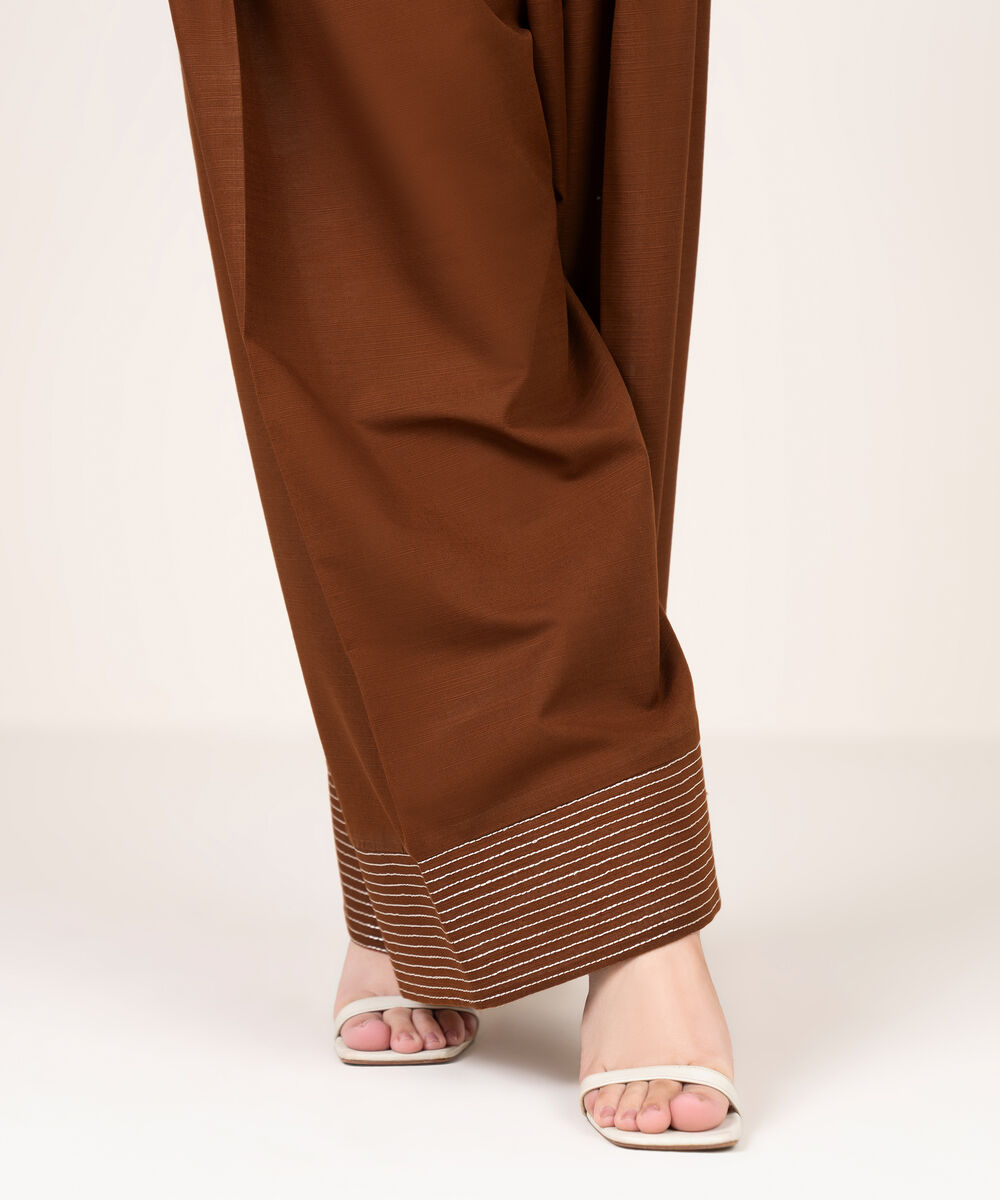 Women's RTW Khaddar Embroidered Brown Shalwar