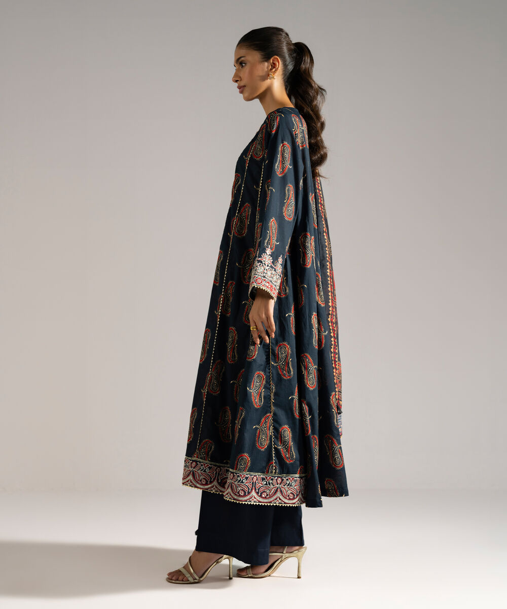 Women's RTW Lawn Embroidered Black 3 Piece Suit