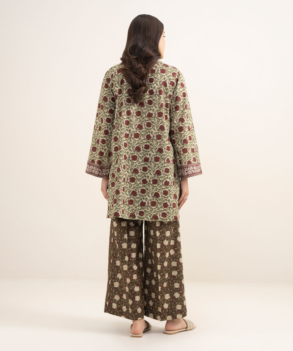 Women's RTW Dobby Embroidered Green 2 Piece Suit