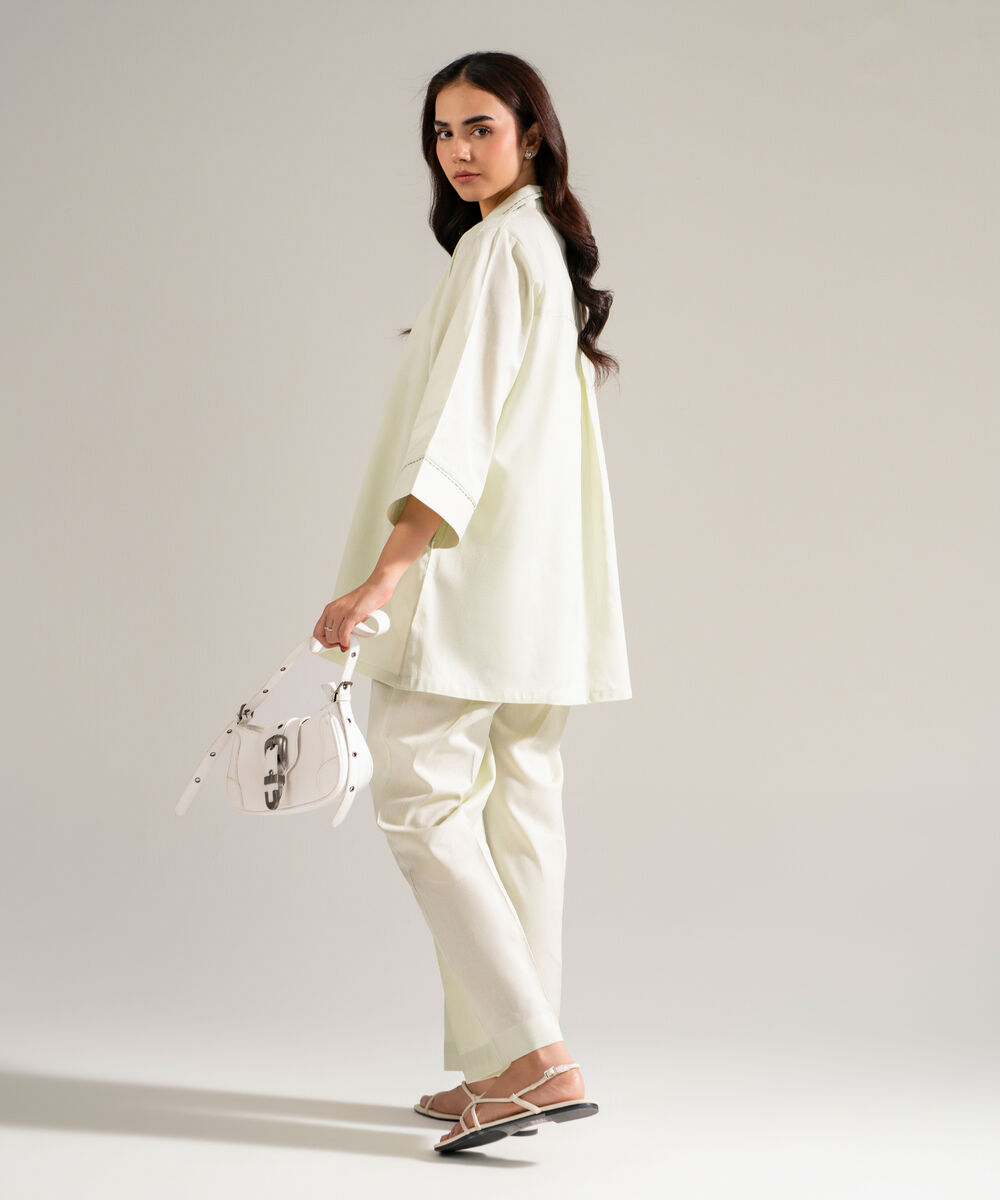 Women's RTW Cotton Linen Solid Mint Green 2 Piece Suit