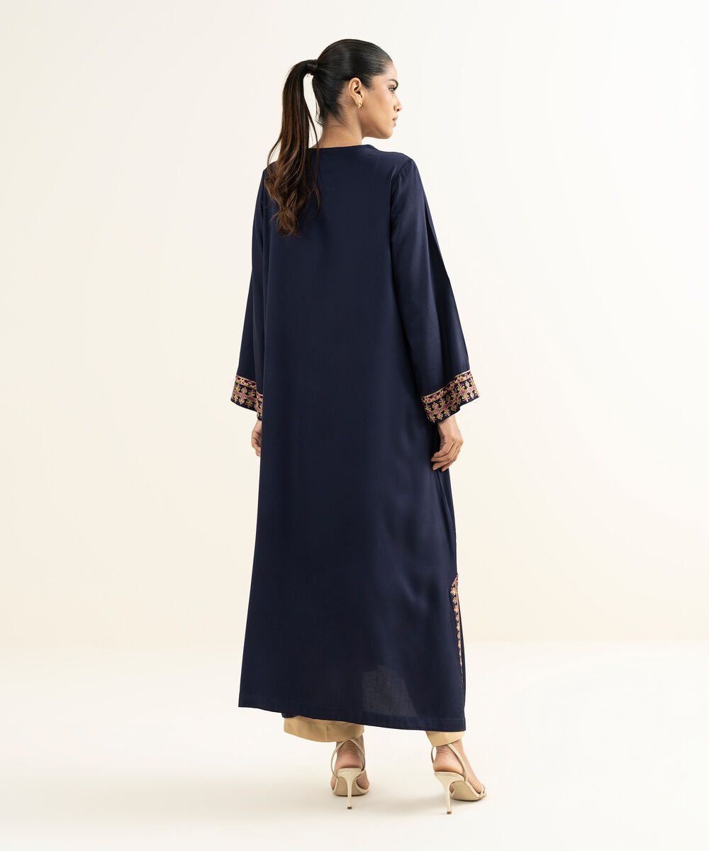 Women's RTW Bedford  Embroidered Blue Straight Shirt