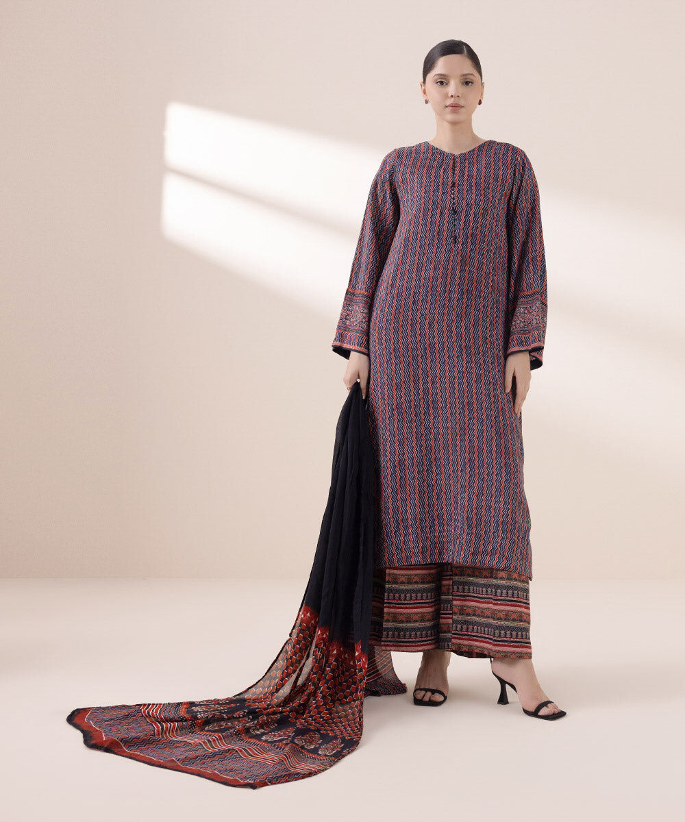 Women's Pret Viscose Raw Silk Multi Printed Straight Shirt