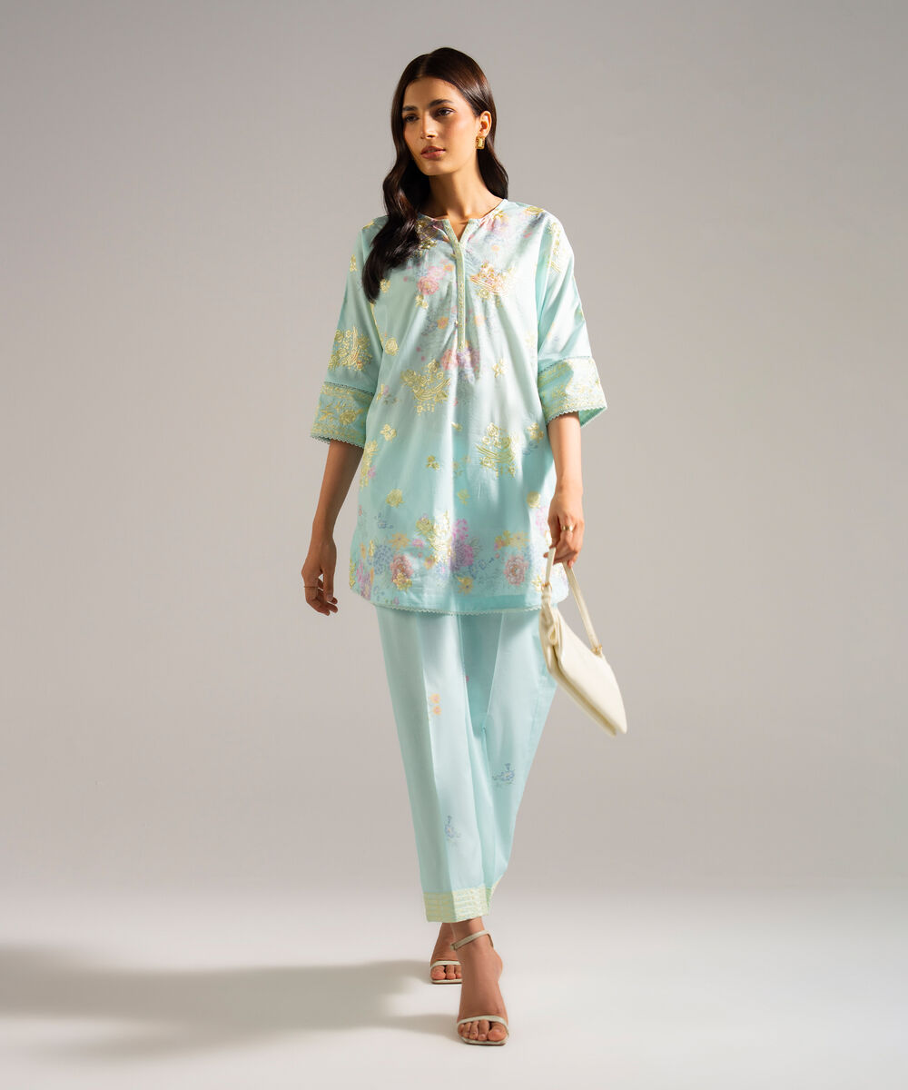 Women's RTW Lawn Embroidered Blue 2 Piece Suit
