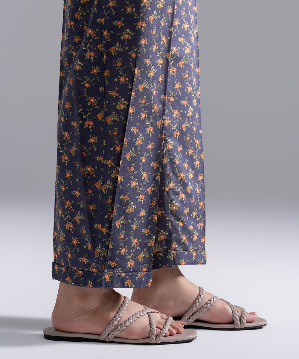 Women's RTW Cambric Printed Charcoal Grey Straight Pants