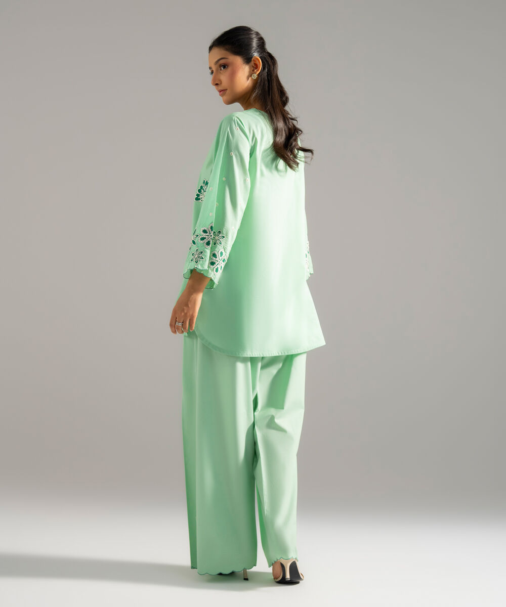 Women's RTW Lawn Solid Embroidered Green 2 Piece Suit