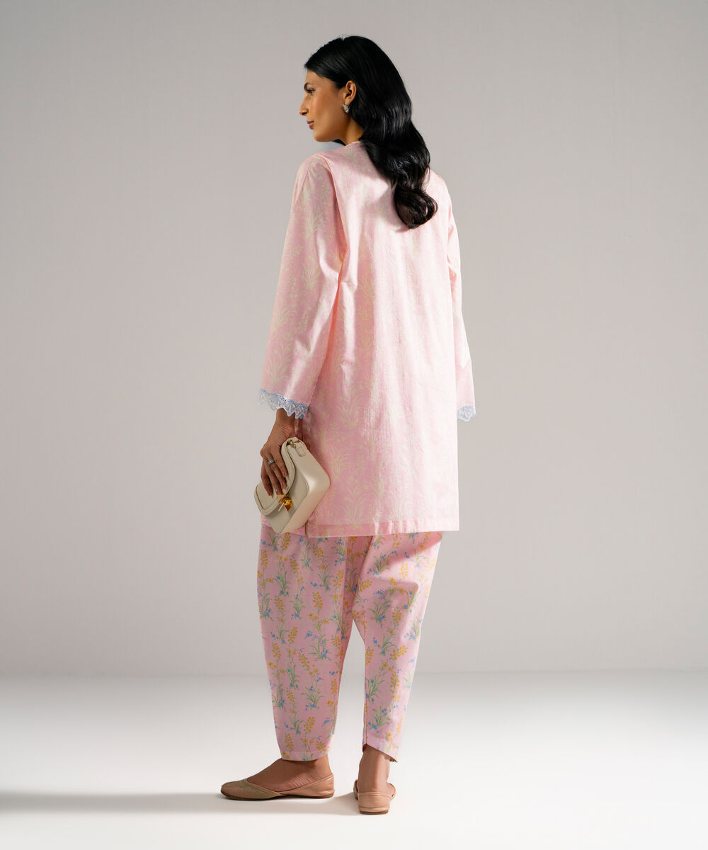 Women's RTW Lawn Embroidered Pink Straight Shirt