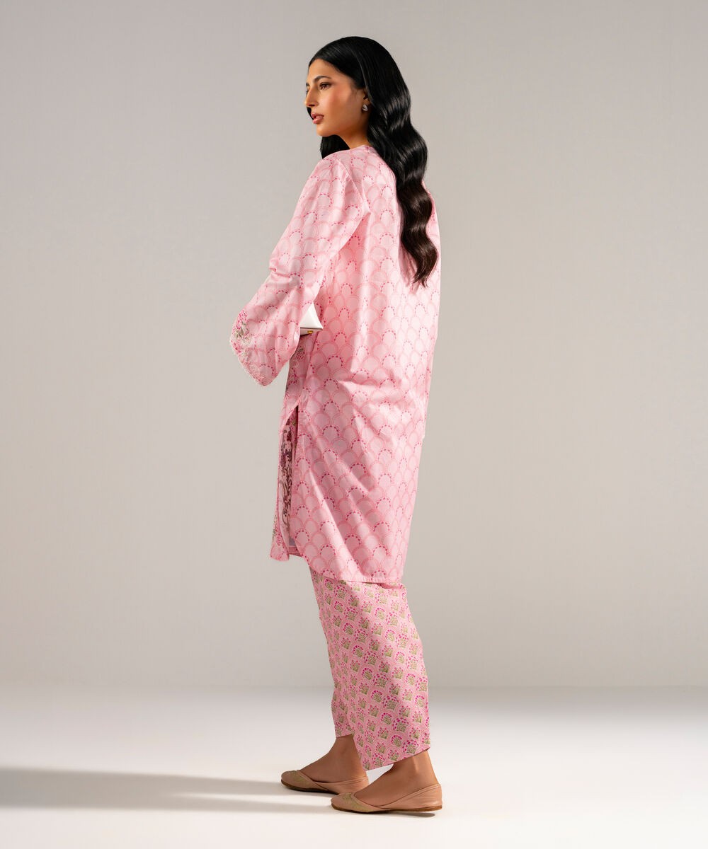 Women's RTW Lawn Embroidered Pink Straight Shirt