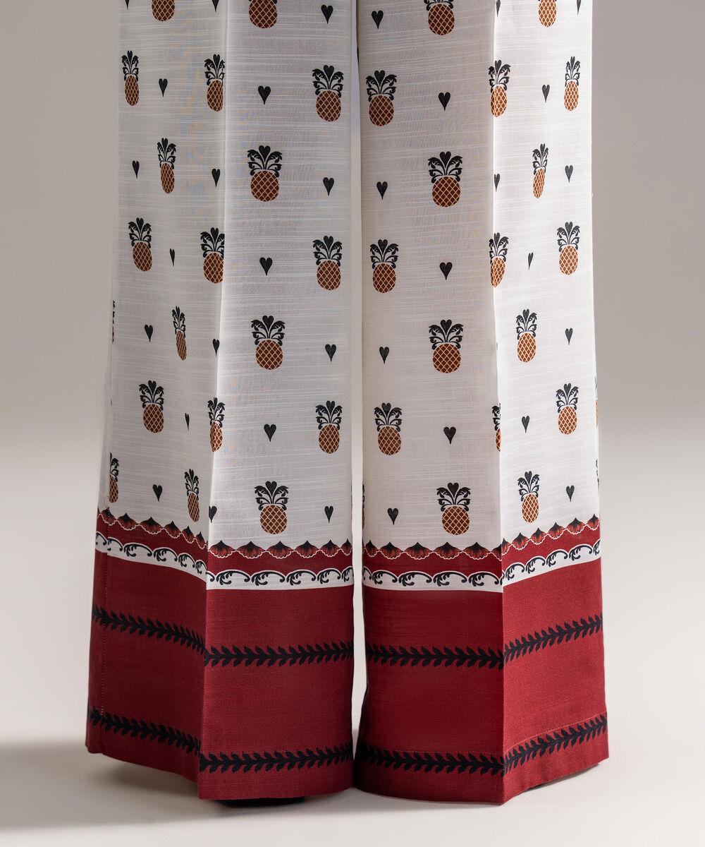 Women's RTW Khaddar Printed White Flared Pants