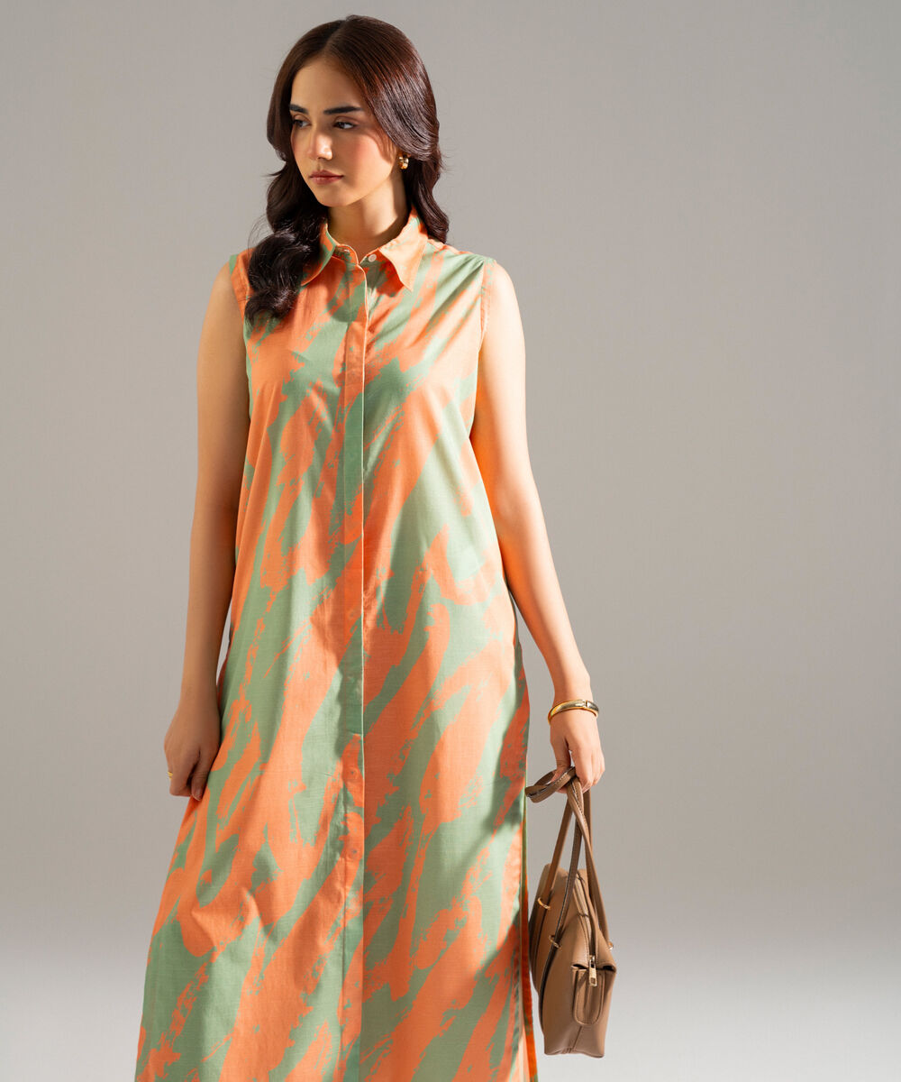 Women's RTW Slub Lawn Printed Multi Straight Shirt