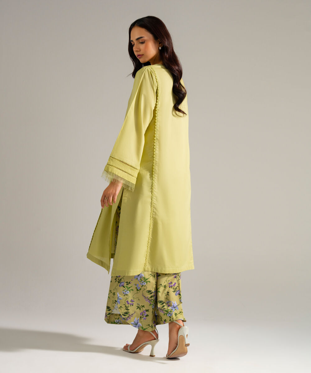 Women's RTW Cambric Solid Green A-Line Shirt
