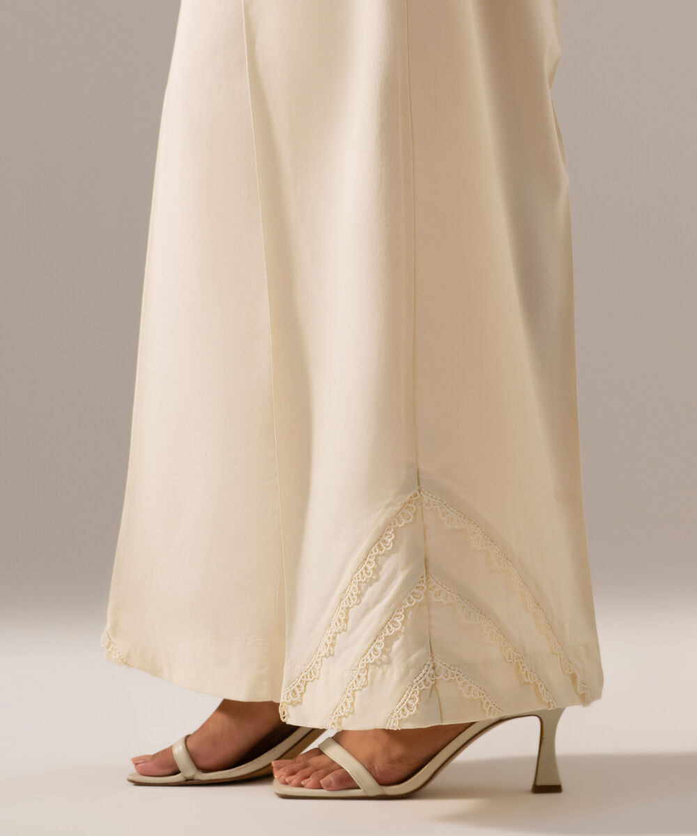 Women's RTW Cambric Solid Off White Flared Pants