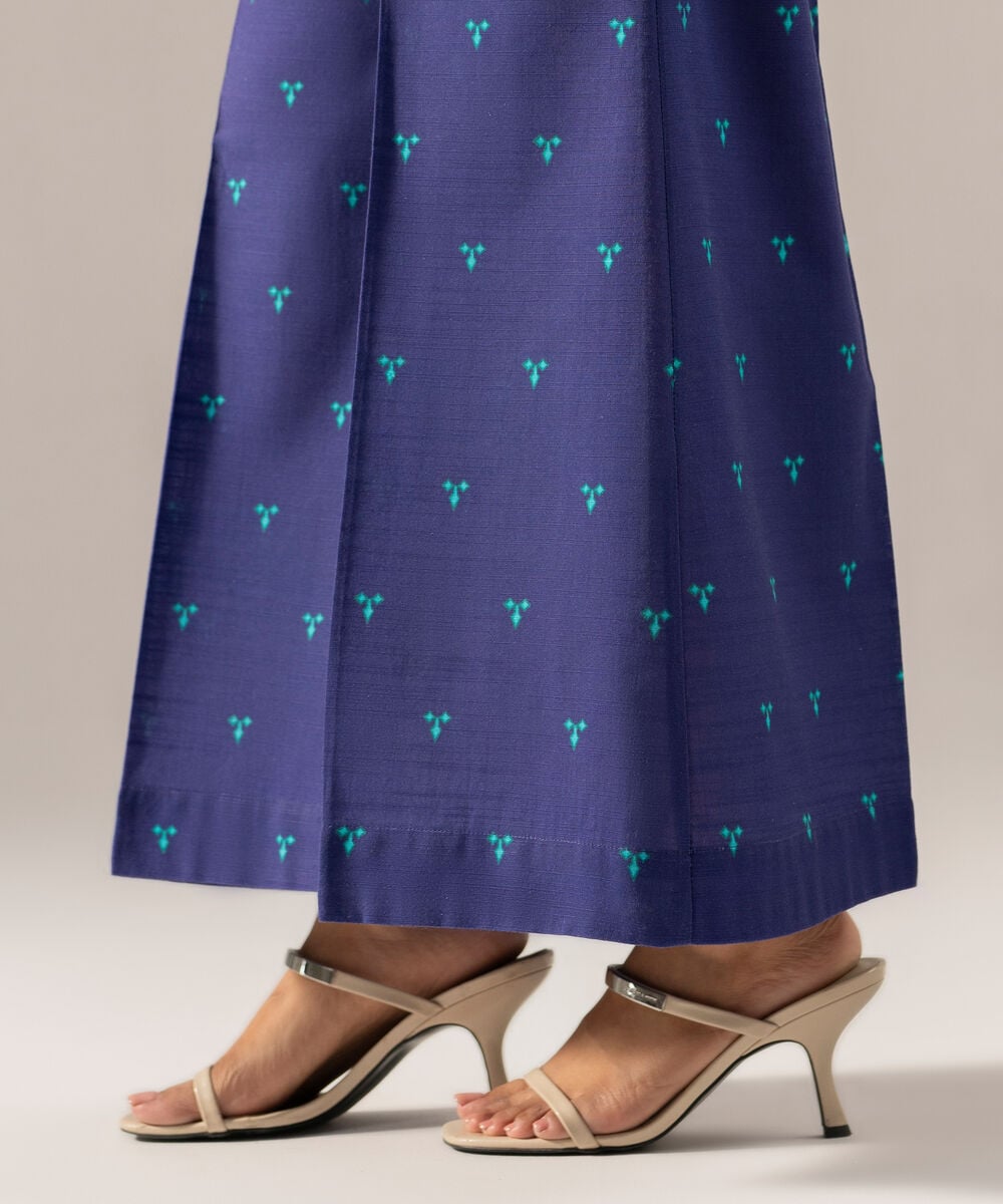 Women's RTW Printed Blue Khaddar Flared Pants