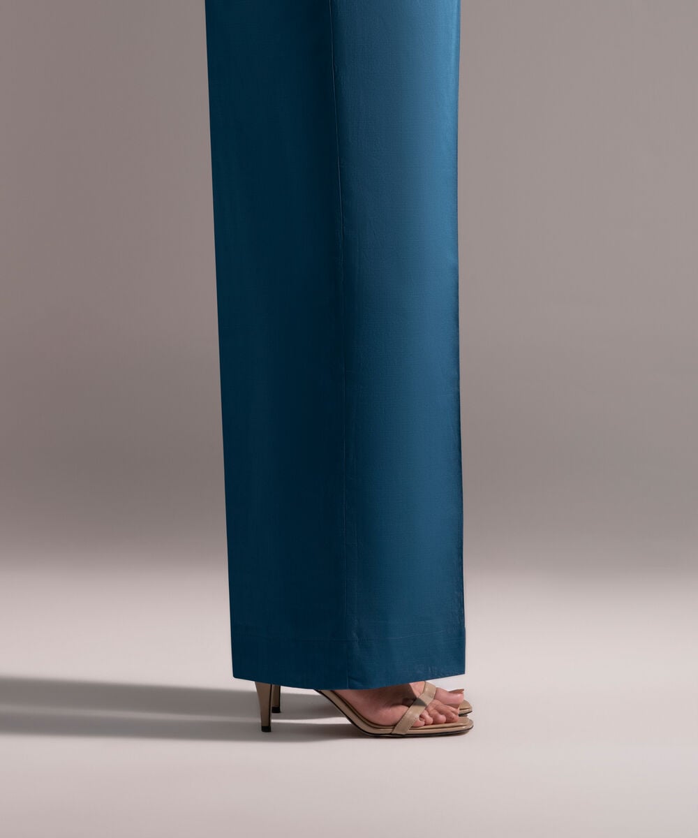 Women's RTW Cross Hatch Solid Teal Straight Pants