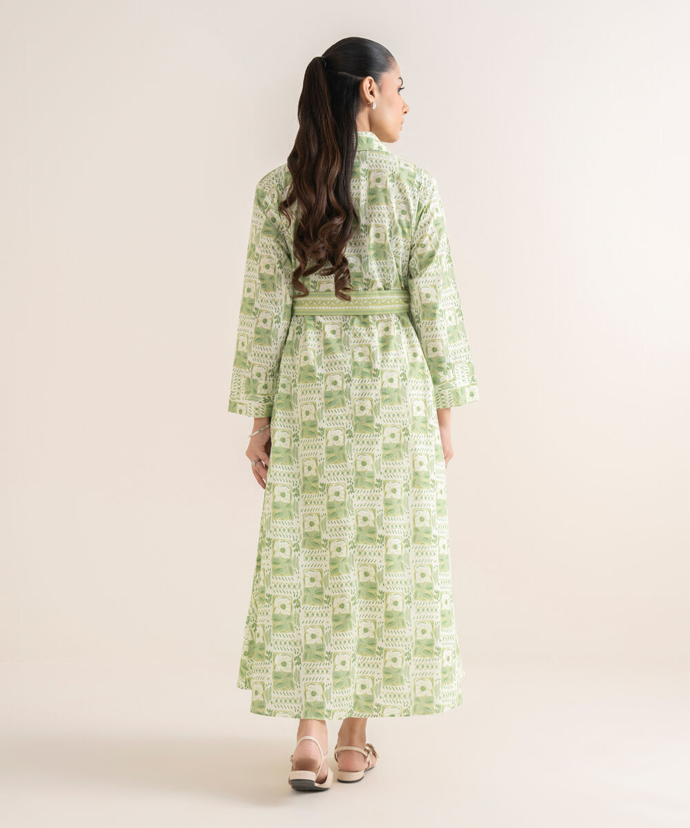 Women's RTW Cambric Printed Green Dress