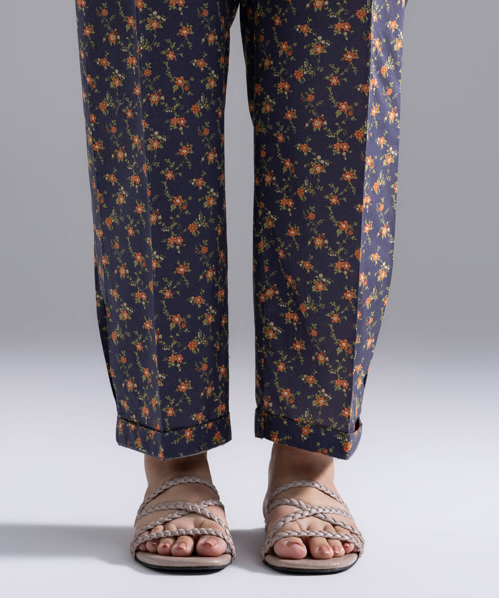 Women's RTW Cambric Printed Charcoal Grey Straight Pants