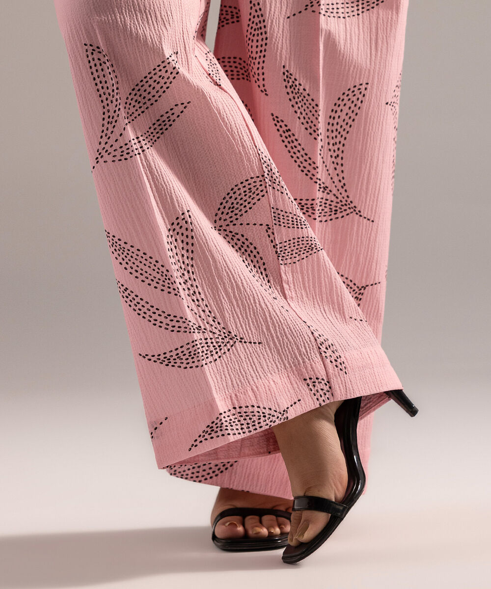 Women's RTW Seersucker Printed Pink Culottes