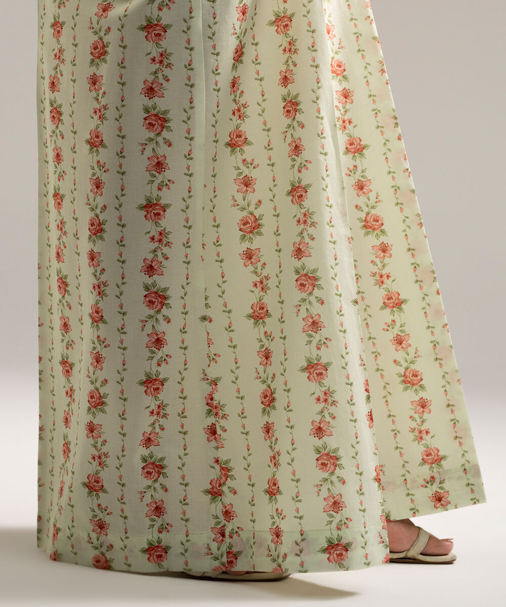 Women's RTW Cambric Printed Mint Green Flared Pants