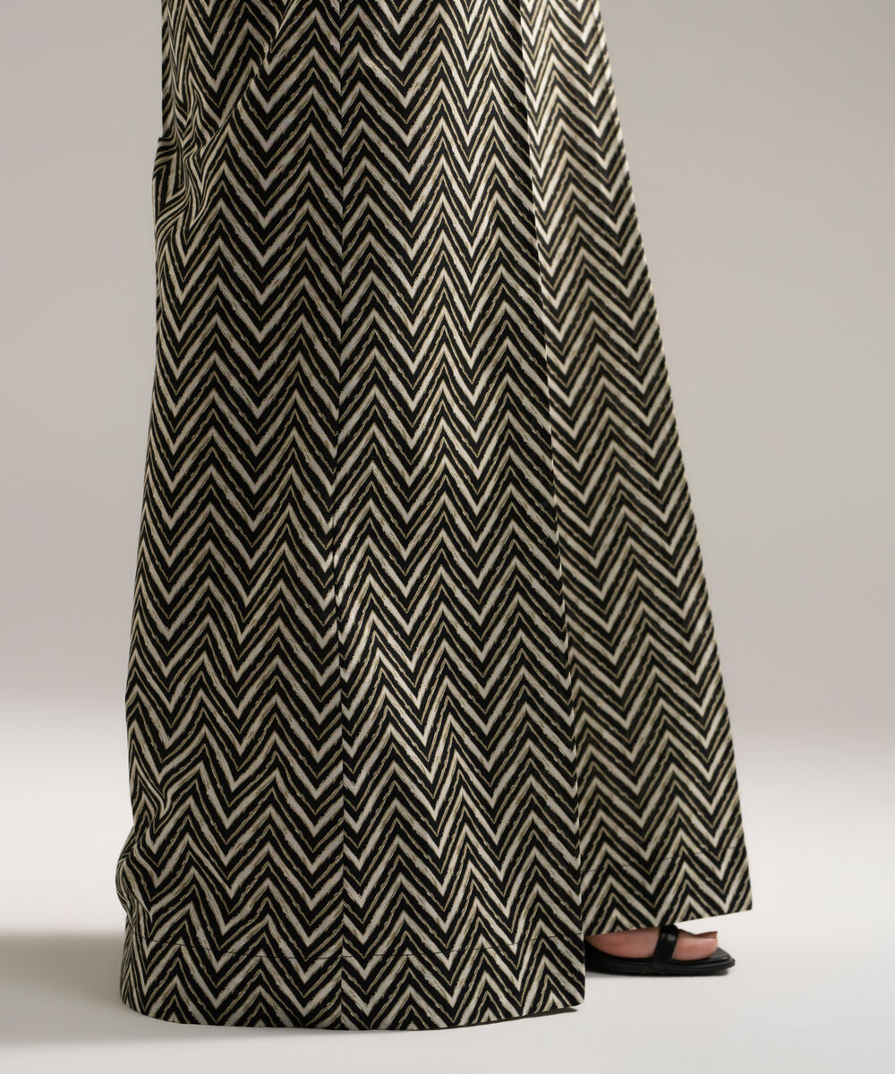 Women's RTW Cambric Printed Black Flared Pants