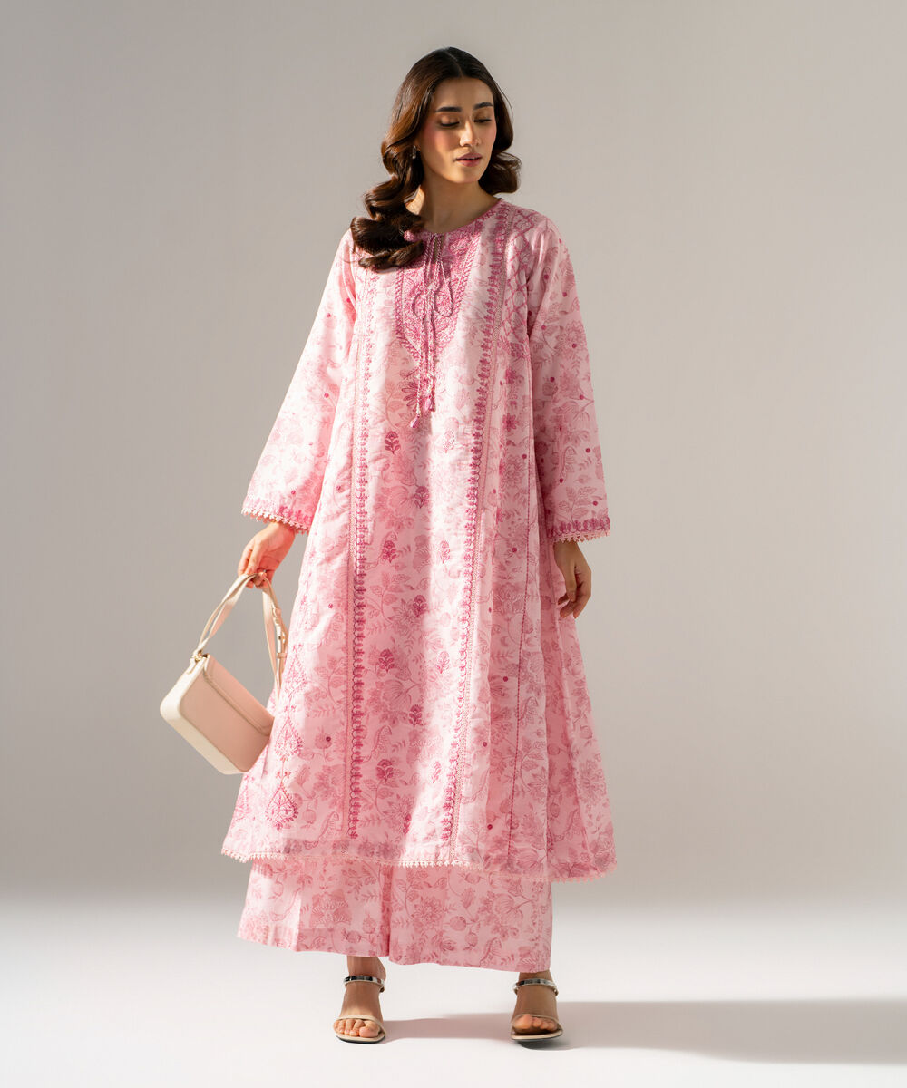 Women's RTW Fancy Khaddar Printed Embroidered Pink 2 Piece Suit