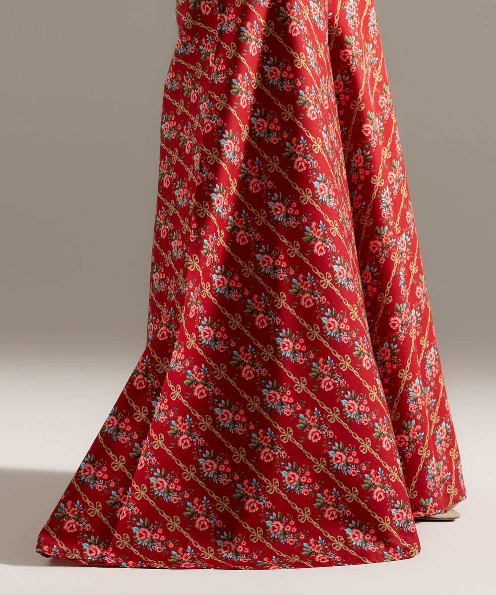 Women's RTW Cambric Printed Maroon Sharara