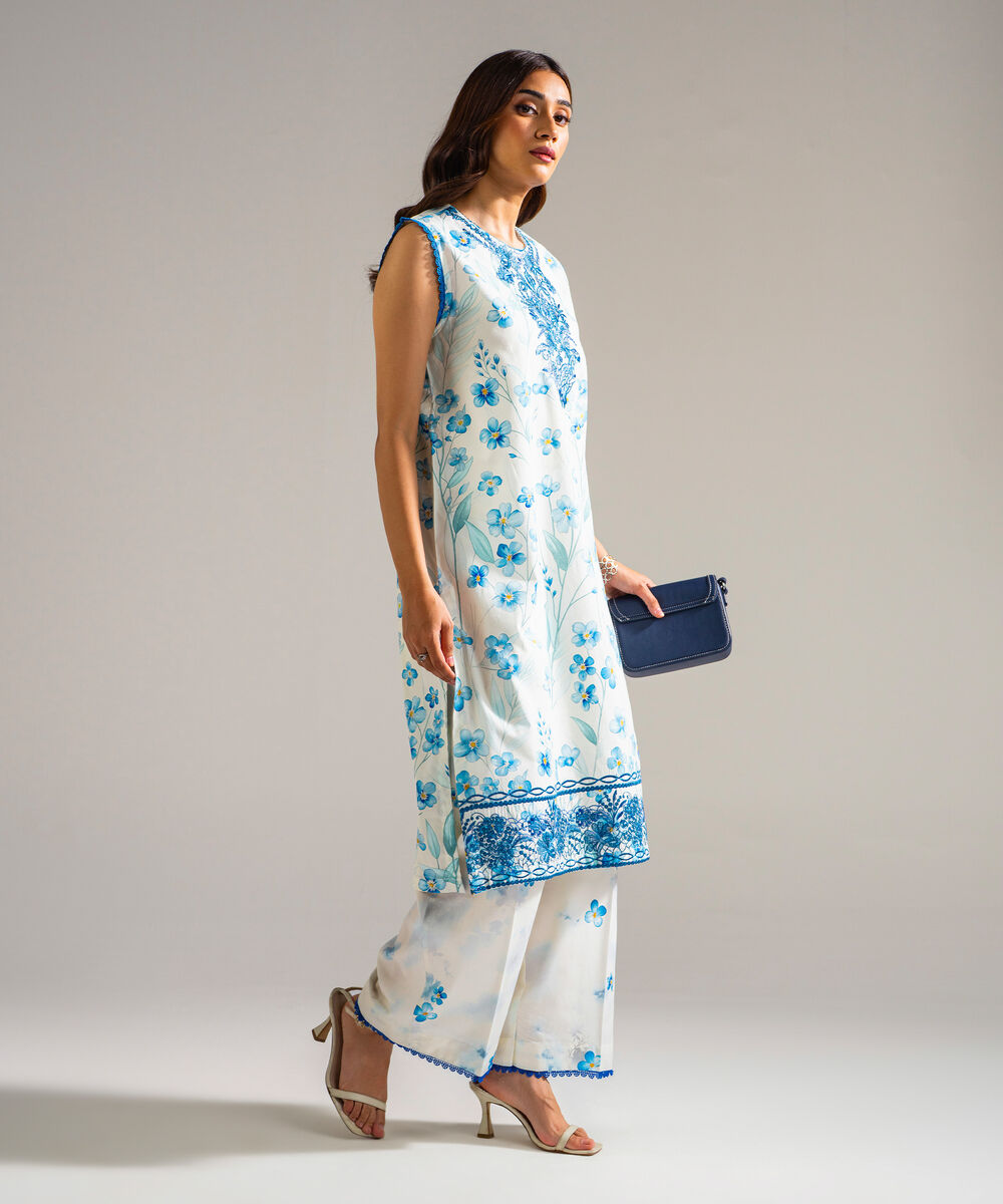 Women's RTW Lawn Embroidered White Straight Shirt