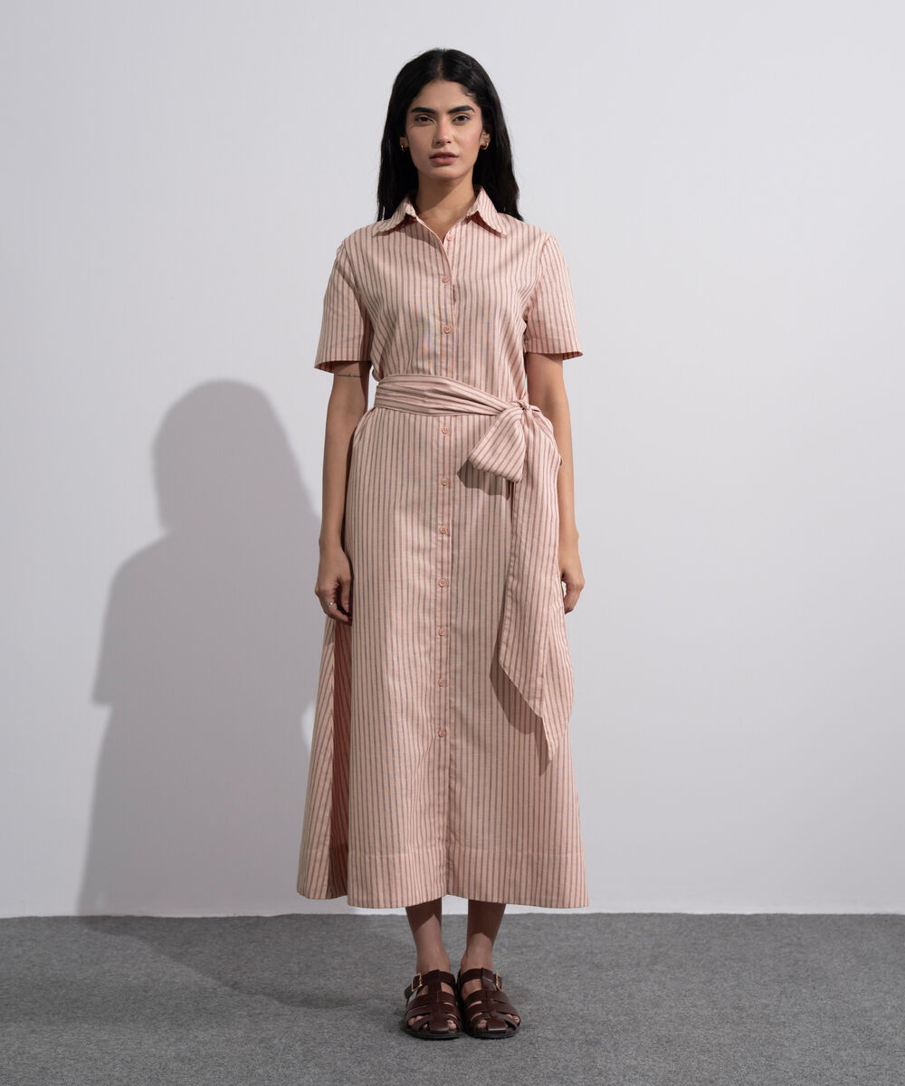 Women's Multi Linen Blend Striped Dress