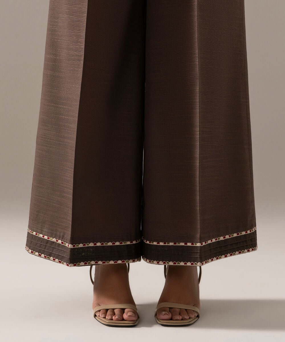 Women's RTW Khaddar Solid Brown Flared Pants