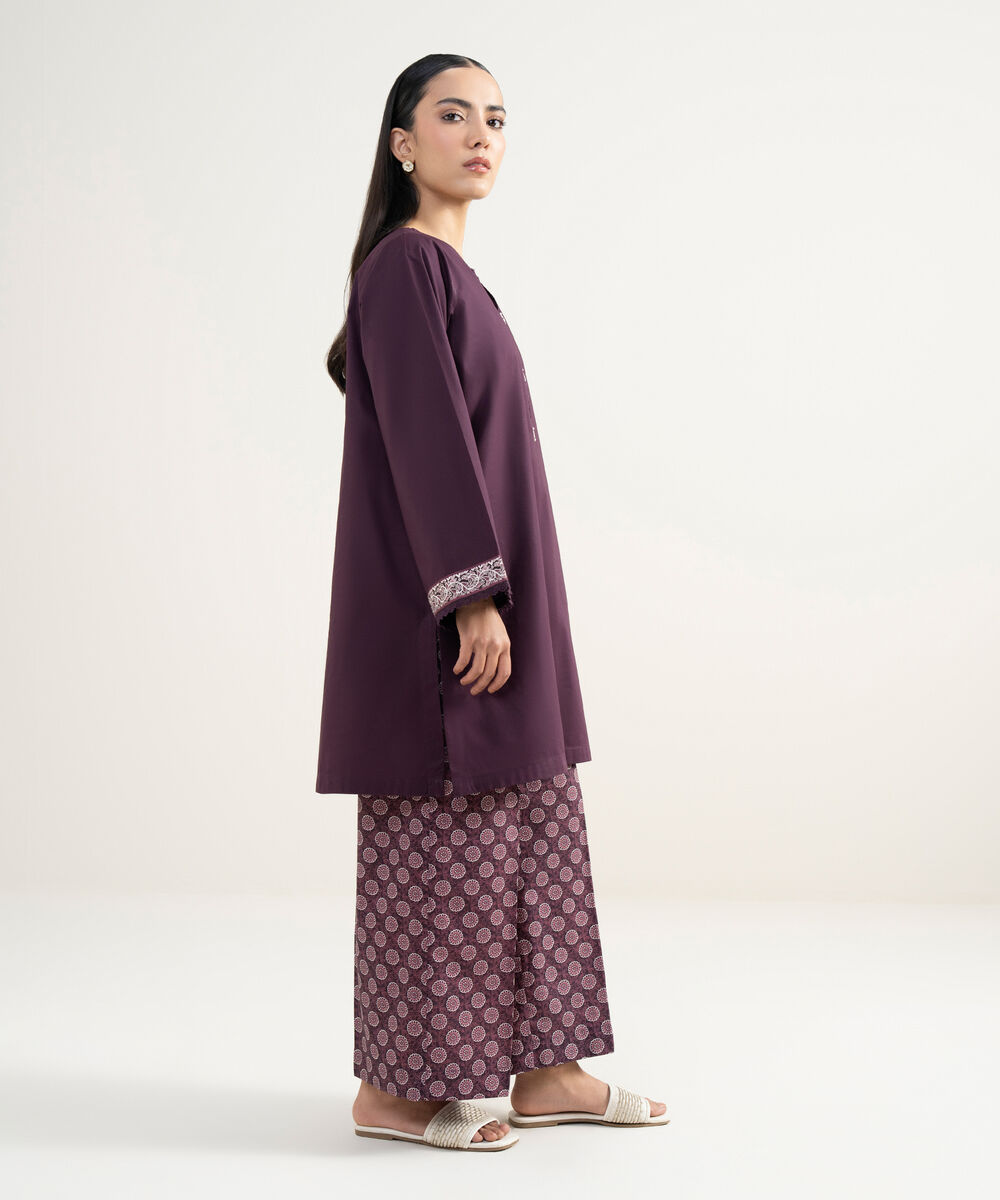 Women's RTW Cambric Solid Purple Straight Shirt