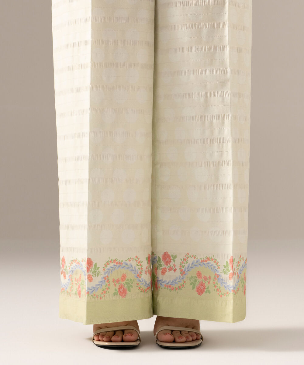 Women's RTW Seersucker Printed Off White Flared Pants