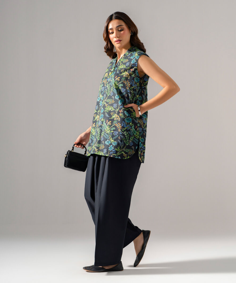 Women's RTW Regular Khaddar Printed Black Shirt and Trousers