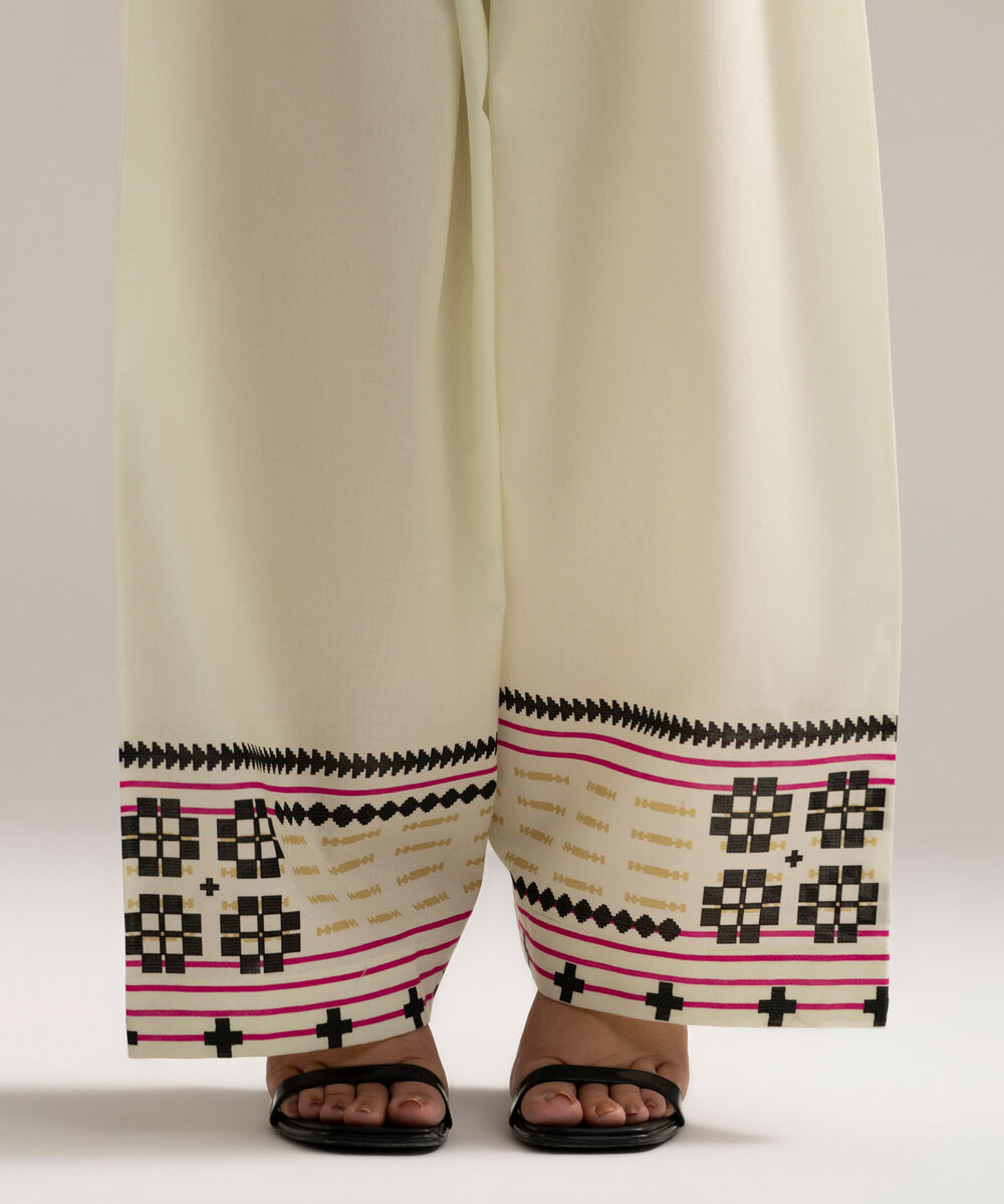 Women's RTW Cambric Printed Off White Farshi Shalwar