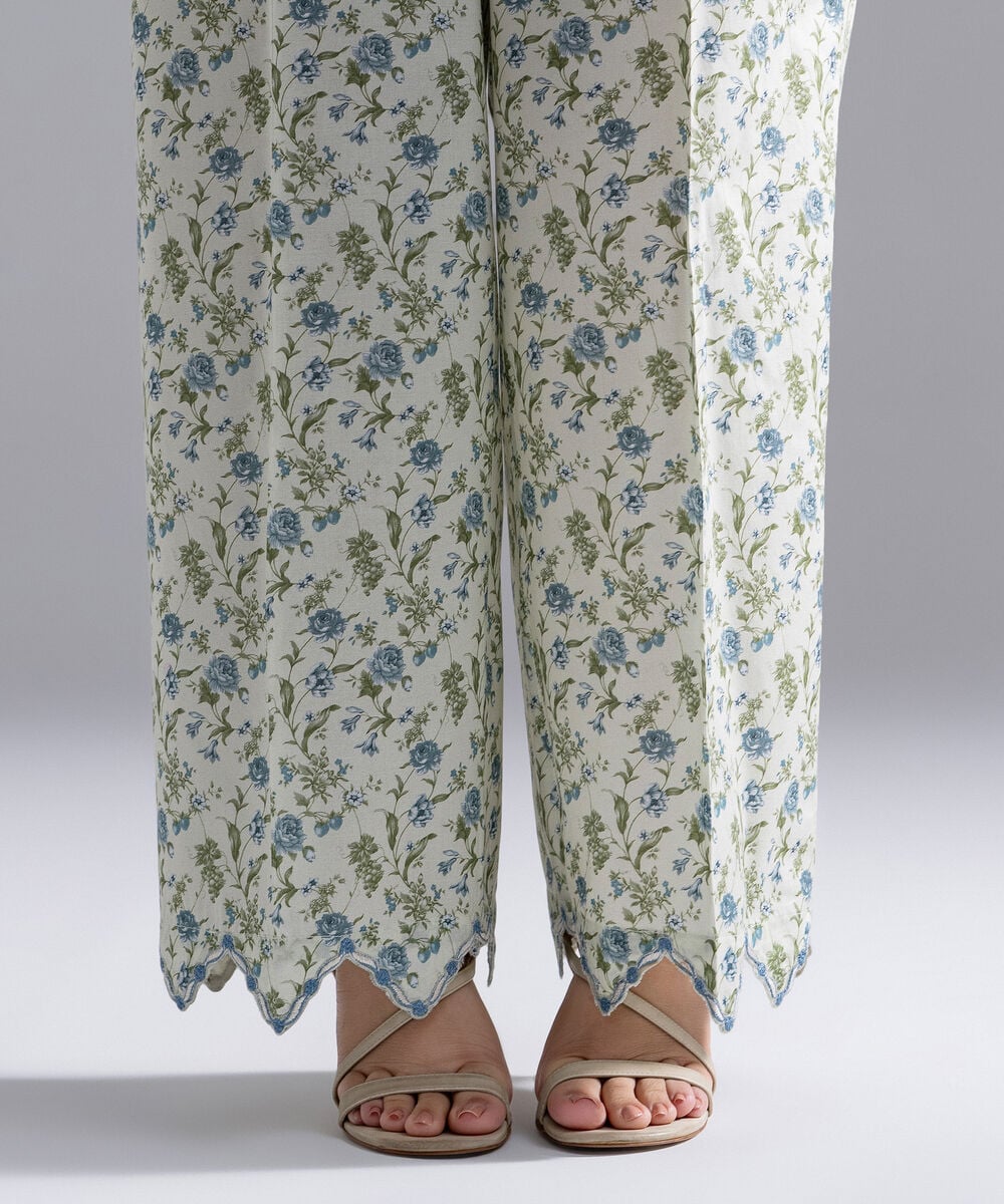Women's RTW Cambric Embroidered Mint Green Culottes