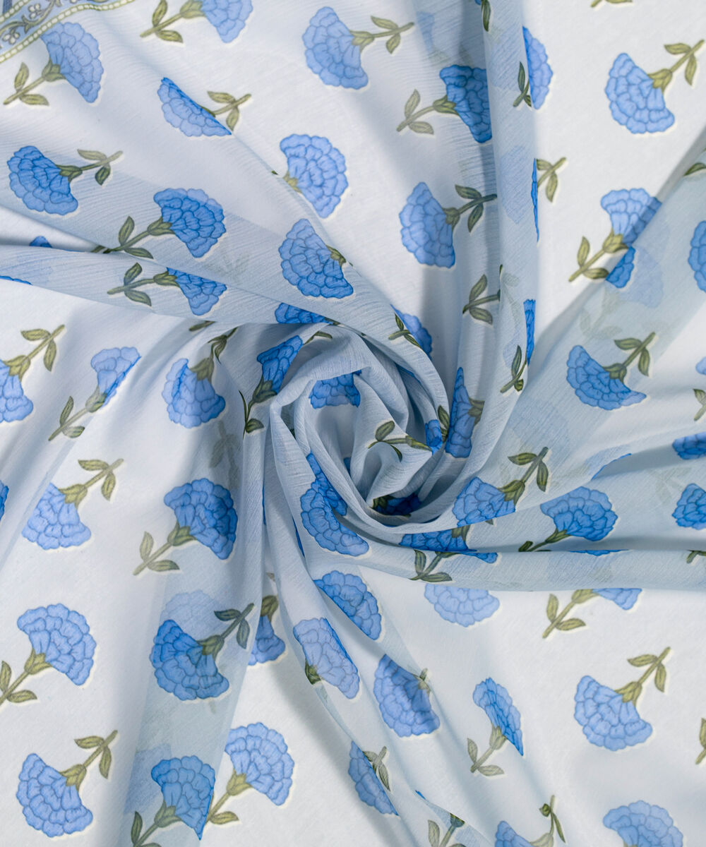 Chiffon Printed Blue Dupatta