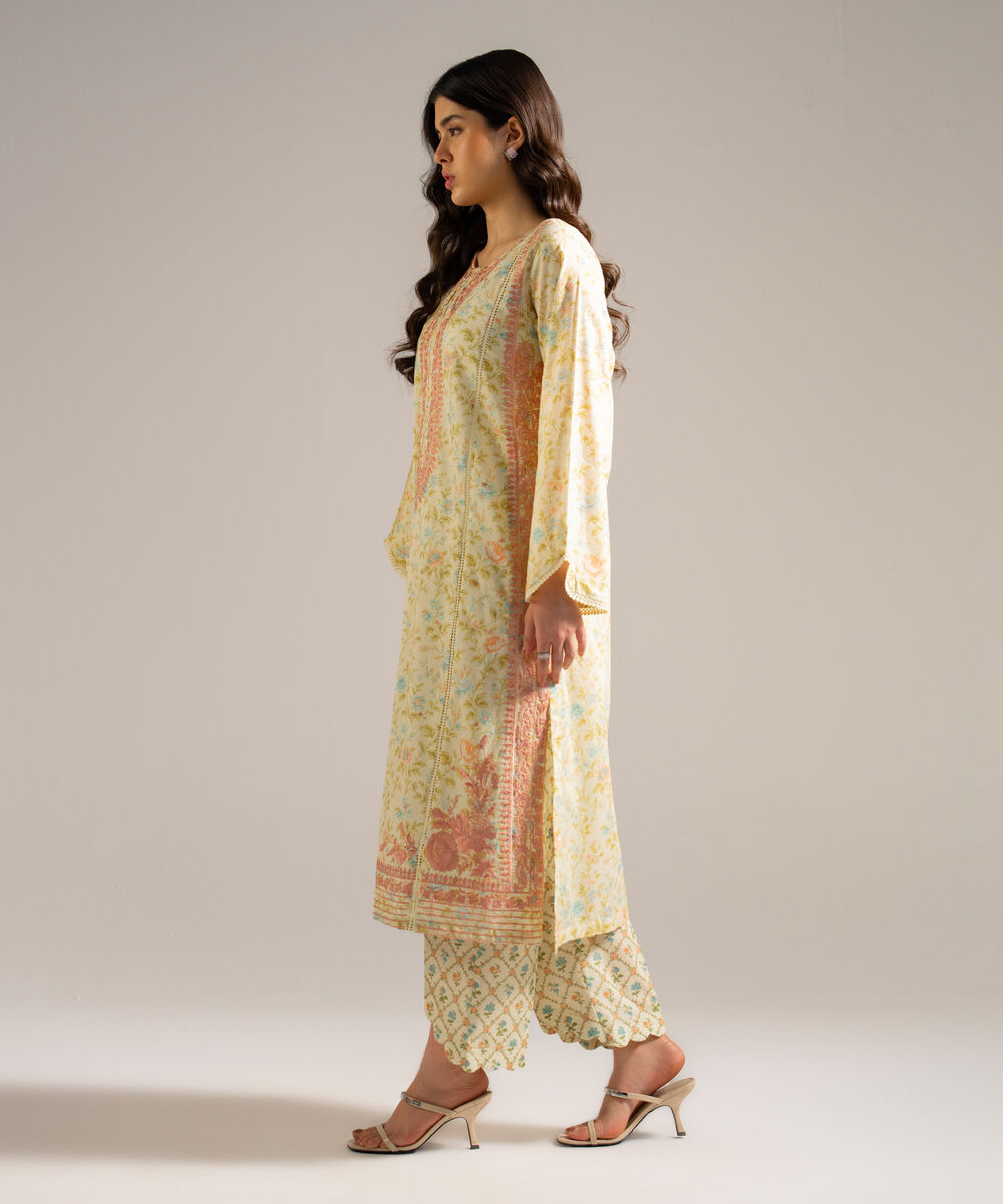 Women's RTW Lawn Embroidered Yellow 2 Piece Suit