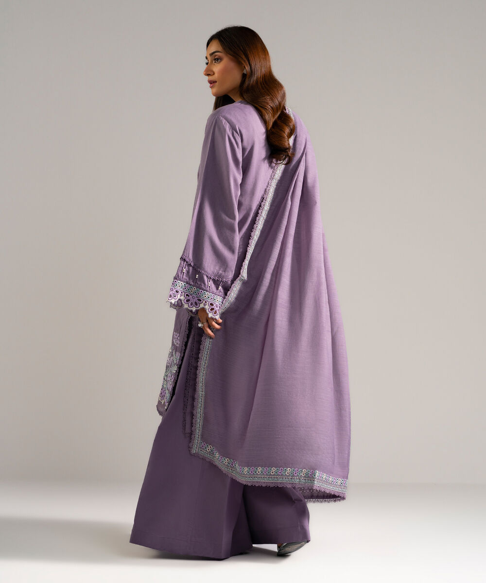 Women's RTW Textured Viscose Embroidered Lavender 3 Piece Suit