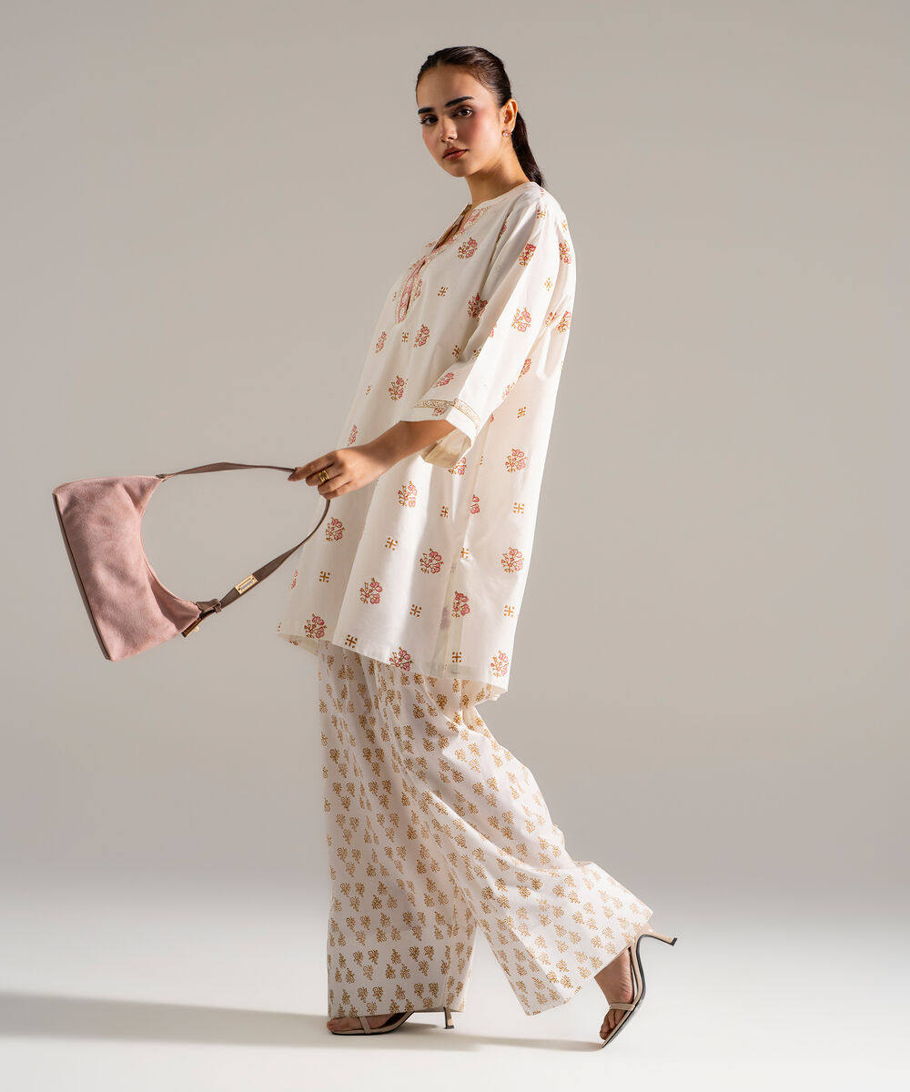 Women's RTW Lawn Printed Off White Straight Shirt