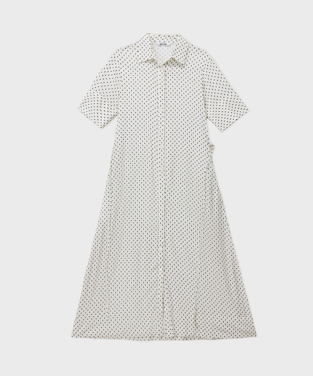 Women's Western White And  Black Polka Dots Flowy Dress