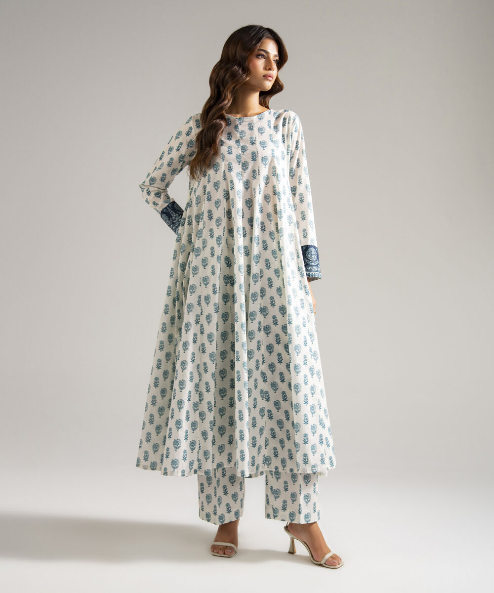 Women's RTW Lawn Printed White Kalidar