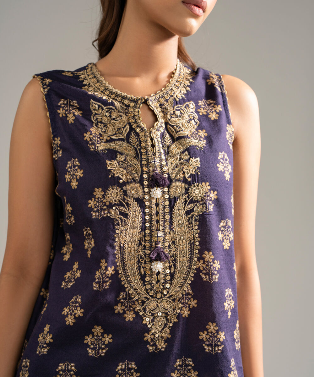 Women's RTW Dobby Embroidered Purple 3 Piece Suit