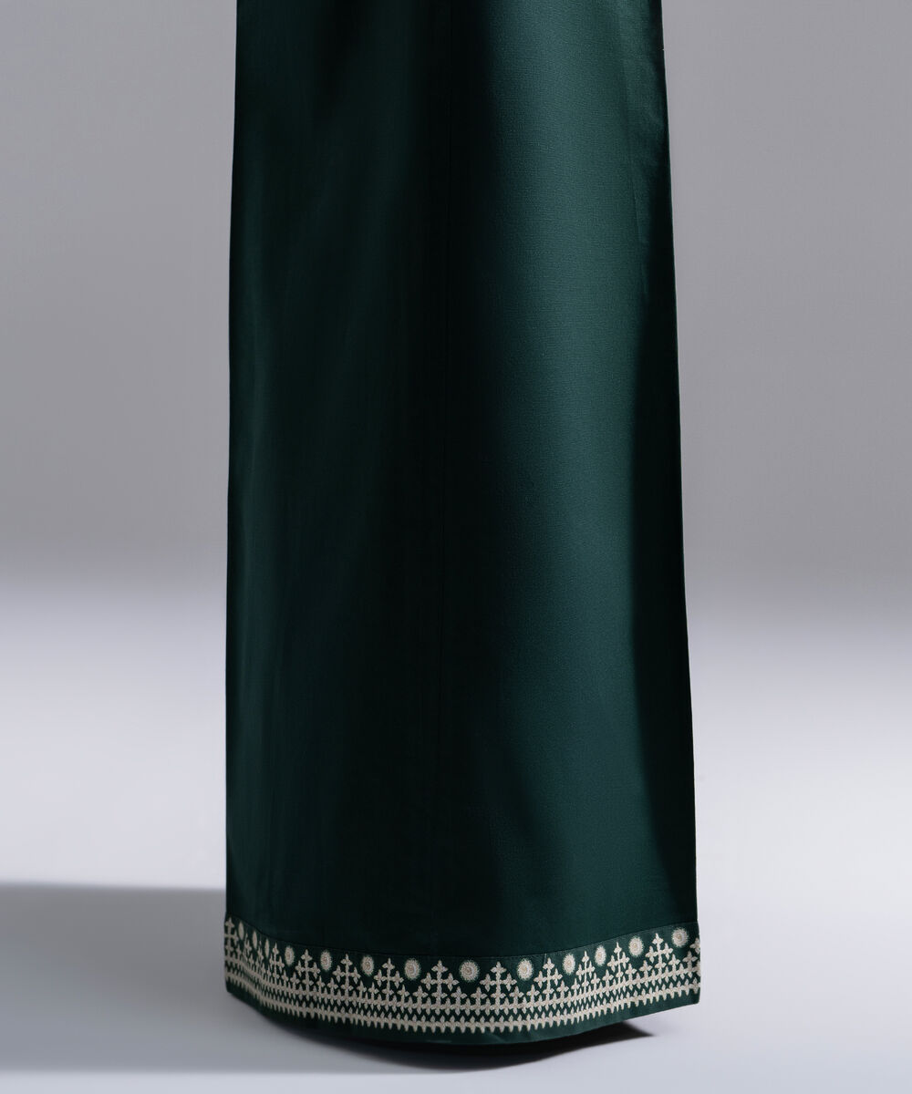 Women's RTW Cambric Solid Dark Green Flared Pants