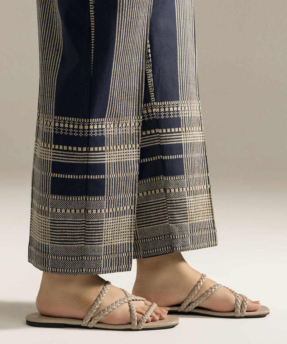Women's RTW Cambric Printed Dark Blue Straight Pants