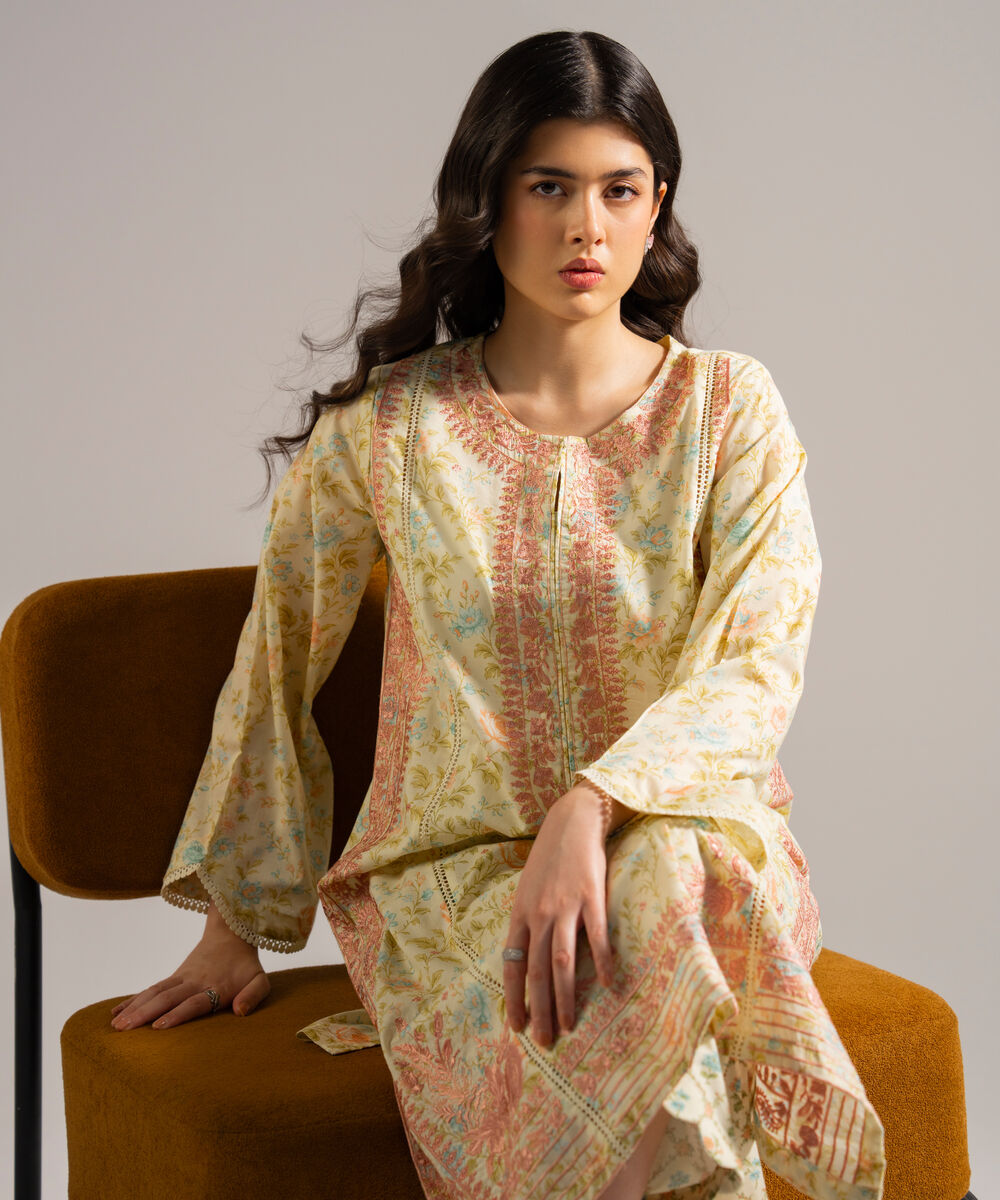 Women's RTW Lawn Embroidered Yellow 2 Piece Suit