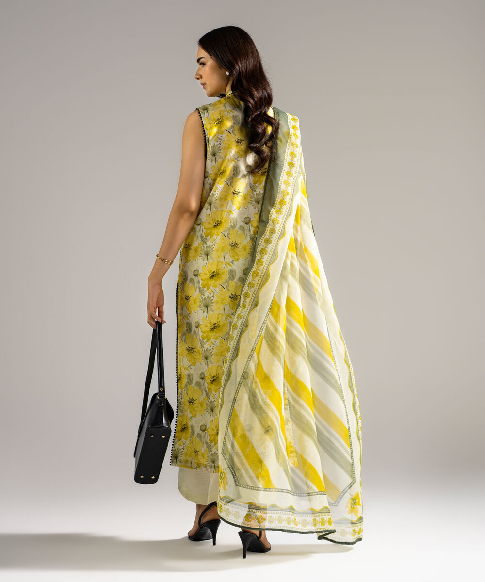 Women's RTW Dobby Embroidered Yellow 3 Piece Suit